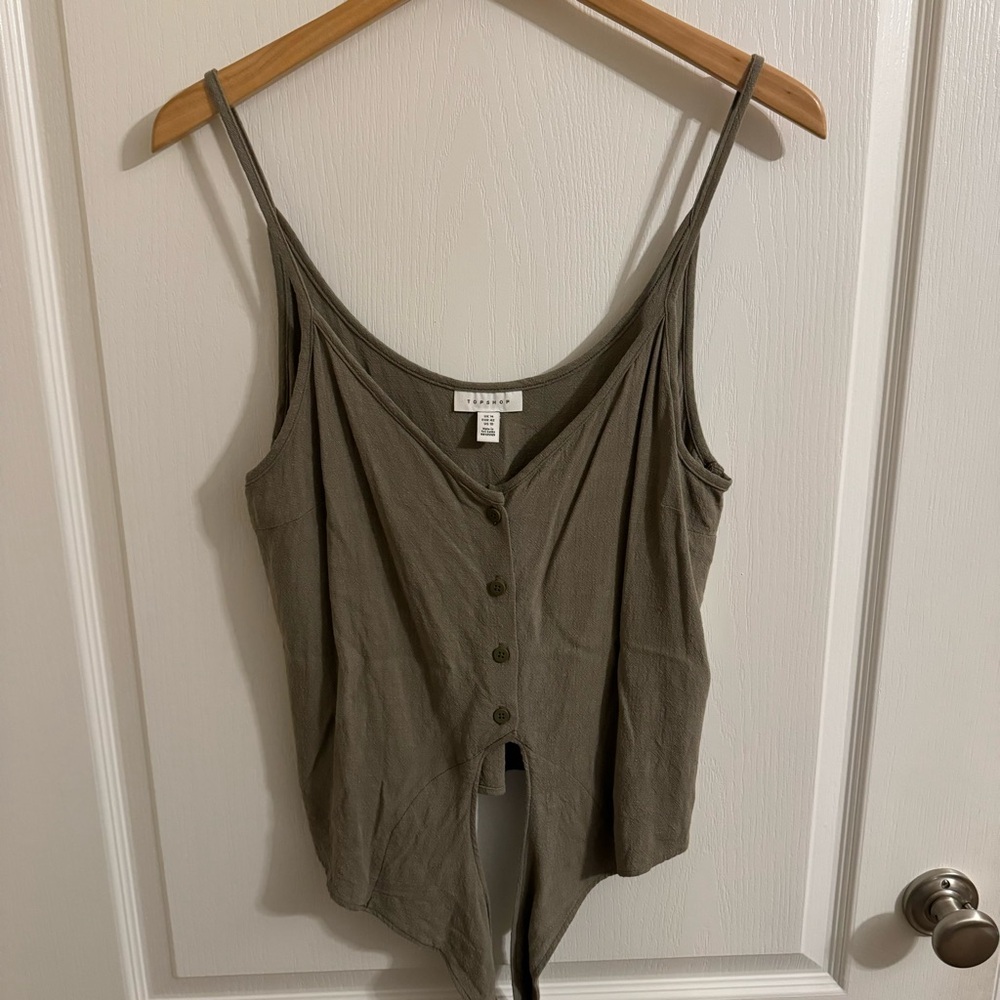 Topshop Olive Green Button-Down Women's Top